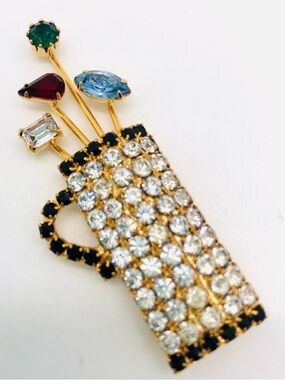 Vintage Austrian Crystals tall golf bag broach